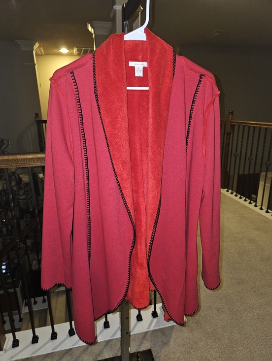 Westbound Sweaters - Westbound Red Open-Front Cardigan with Black Contrast Trim